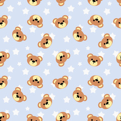 Seamless pattern of cute bear and white star vector on pastel tone color. Lovely cartoon pattern for children fashion, nursery, scrapbooking, textile, decoration and/or surface design.