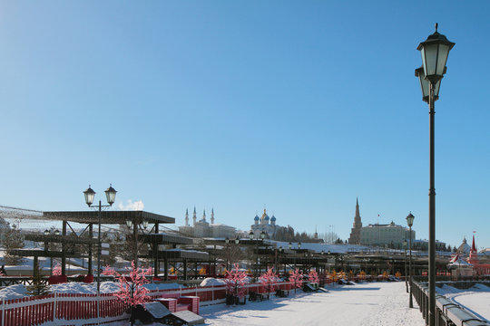 Kremlevskaya Embankment in winter. Kazan, Russia