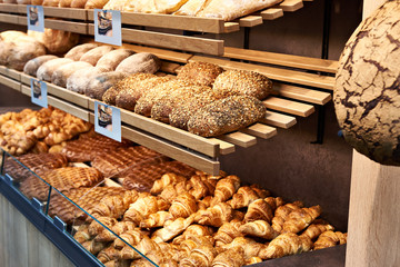 Fresh bread and pastries in bakery