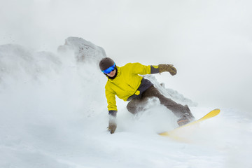 Backcountry freeride snowboarder snowboarding ski resort