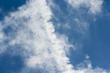 Beautiful blue sky. White clouds created as a result of flying aircraft