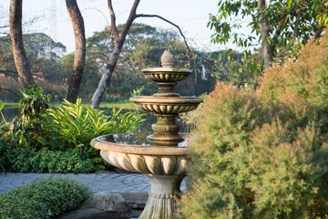 Fountain in the park near the lake is a place to relax.
