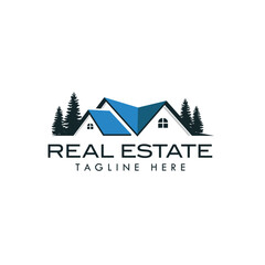 real estate logo template in blue. home vector logo
