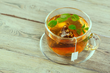 Cup of tea on wooden table