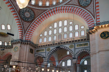 ISTANBUL, TURKEY - MARCH 27, 2012: Interior of the Suleiman mosque.