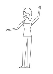 young woman people character gesturing with arms vector illustration thin line