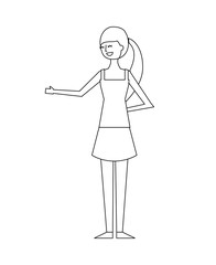 young woman people character gesturing with arms vector illustration thin line