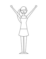 young woman people character gesturing with arms vector illustration thin line thin line