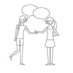 people character friends women speech bubble talking vector illustration thin line