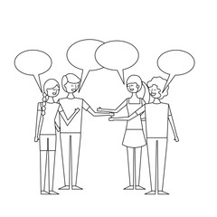 people couples speech bubbles dialog vector illustration thin line