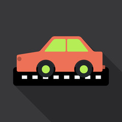Taxi car top view icon. taxicab sedan with checker top light box on roof flat style vector illustration isolated on background. For taxi service app, transport company ad, infographics