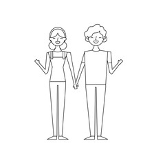 couple of young people characters vector illustration thin line