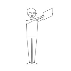 young people man making selfie vector illustration thin line