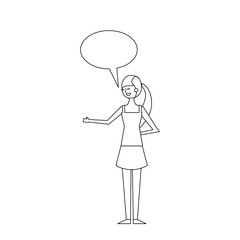people female character with speech bubble vector illustration thin line