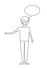young people male man with speech bubble talk vector illustration thin line