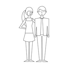 couple of young people characters vector illustration thin line