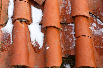 Texture of the snow on the tiles