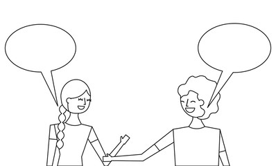 couple of young people speech bubbles talking vector illustration thin line