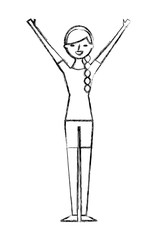young woman people character gesturing with arms vector illustration sketch design