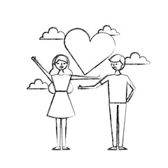 couple of young people in love heart romantic vector illustration sketch design