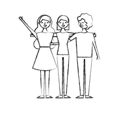 people character women and man hugging friends cartoon vector illustration sketch design
