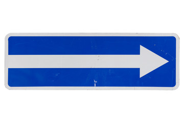 One way street road sign isolated on white.