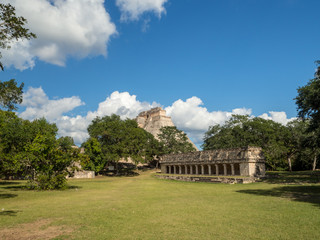 Fototapeta na wymiar Uxmal archeological site pyramid ruins, tourist destination, indian Aztec Mayan Zapotec