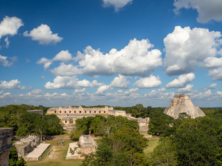 Fototapeta premium The great pyramid of magician in Uxmal archeological site, tourist destination, indian Aztec Mayan Zapotec