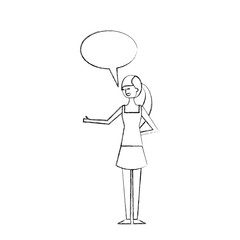 people female character with speech bubble vector illustration sketch design