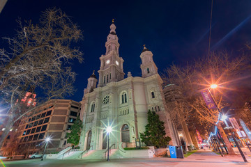 Night view of the historical Cathedral of the Blessed Sacrament