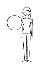 people female character with speech bubble vector illustration sketch design