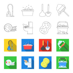 Cleaning and maid outline,flet icons in set collection for design. Equipment for cleaning vector symbol stock web illustration. © pandavector