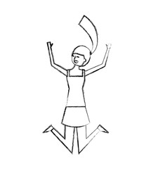 people female jumping enjoy character vector illustration sketch design