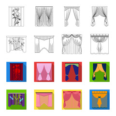 Embroidery, textiles, furniture and other web icon in outline,flet style.Curtains, stick, cornices, icons in set collection. © pandavector