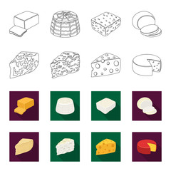 Parmesan, roquefort, maasdam, gauda.Different types of cheese set collection icons in outline,flet style vector symbol stock illustration web. © pandavector