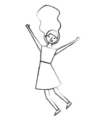 people female jumping enjoy character vector illustration sketch design