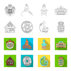 House, residential, style, and other web icon in outline,flet style. Country, Denmark, sea, icons in set collection. © pandavector
