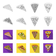 A slice of pizza with different ingredients. Different pizza set collection icons in outline,flet style vector symbol stock illustration web. © pandavector