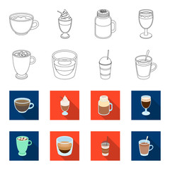 Ristretto, hot chocolate, latte take-away.Different types of coffee set collection icons in outline,flet style vector symbol stock illustration web. © pandavector