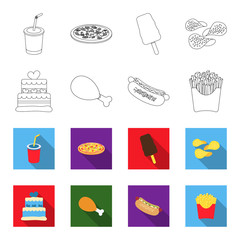 Cake, ham, hot dog, French fries.Fast food set collection icons in outline,flet style vector symbol stock illustration web. © pandavector