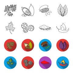 Ptrushka, black pepper, paprika, chili.Herbs and spices set collection icons in outline,flet style vector symbol stock illustration web. © pandavector