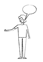 young people male man with speech bubble talk vector illustration sketch design