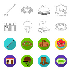Boots, grass, stadium, track, rest .Hippodrome and horse set collection icons in outline,flet style vector symbol stock illustration web. © pandavector