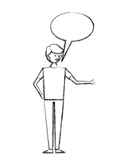 Fototapeta na wymiar young people male man with speech bubble talk vector illustration sketch design