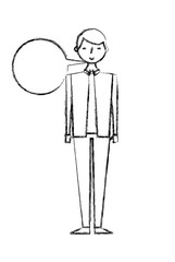 young people male man with speech bubble talk vector illustration sketch design