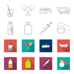 Solution, warmer, syringe, pills.Medicine set collection icons in outline,flet style vector symbol stock illustration web. © pandavector