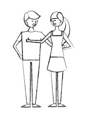 couple of young people characters vector illustration sketch design