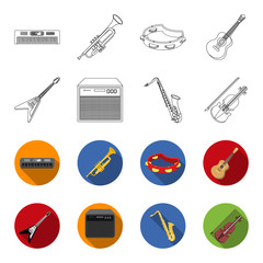Electric guitar, loudspeaker, saxophone, violin.Music instruments set collection icons in outline,flet style vector symbol stock illustration web. © pandavector