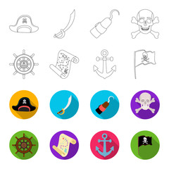 Pirate, bandit, rudder, flag .Pirates set collection icons in outline,flet style vector symbol stock illustration web. © pandavector