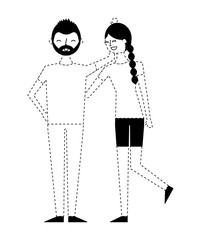 couple of young people relationship characters vector illustration monochrome dotted line image